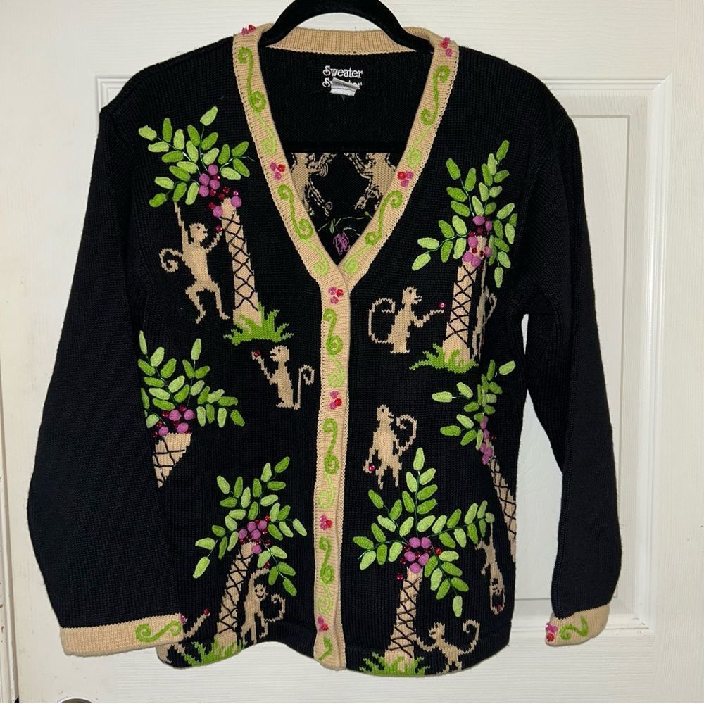 Vintage Sweater Sweater Embroidered Knit Cardigan Sweater